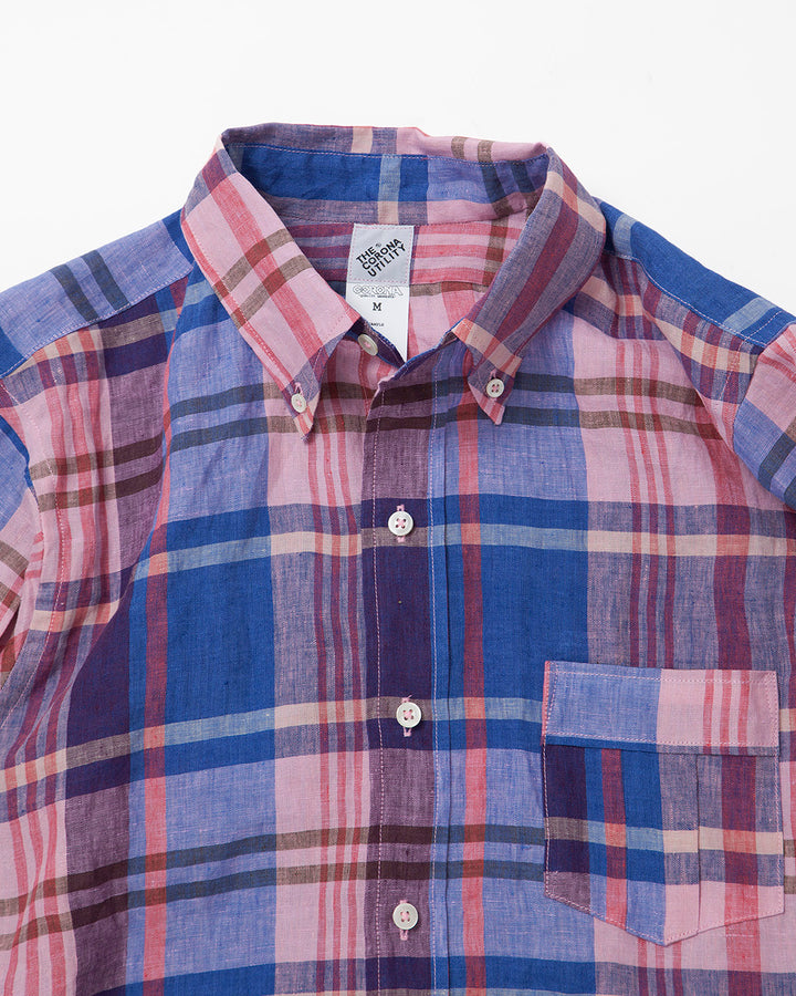CS005・White Collar Pullover Work Shirt / Pink × Blue