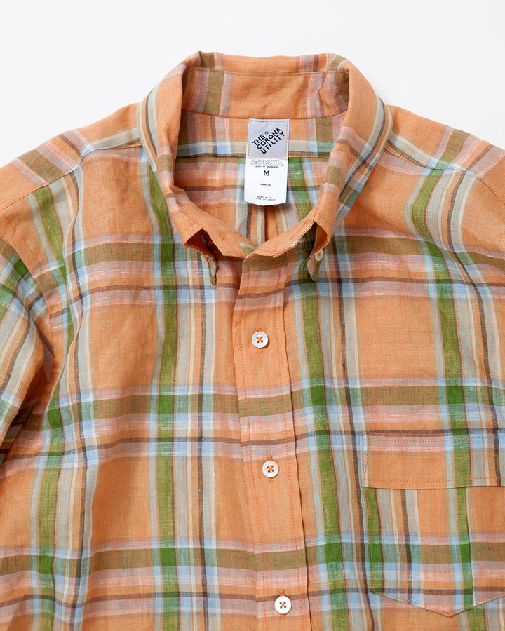 CS005・White Collar Pullover Work Shirt / Orange × Green