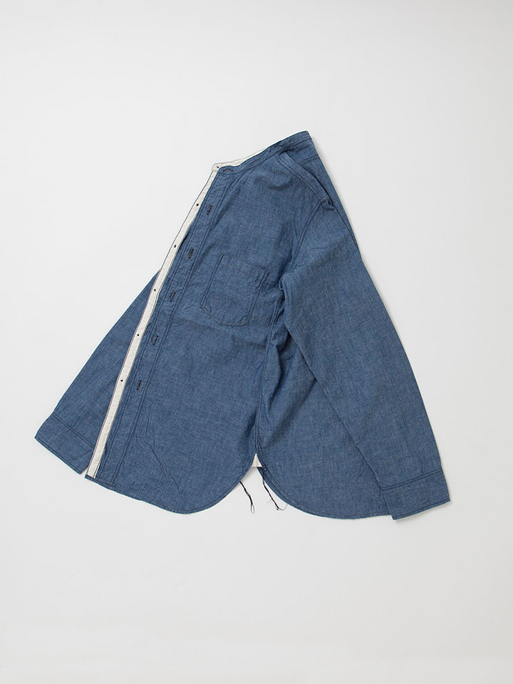 CS099・NAVY 1pocket Band Collar Shirt / Cotton Blue Chambray