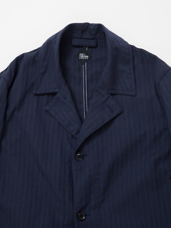 CJ002・Utility Work Coat / H.B.T Stripe - Top Navy