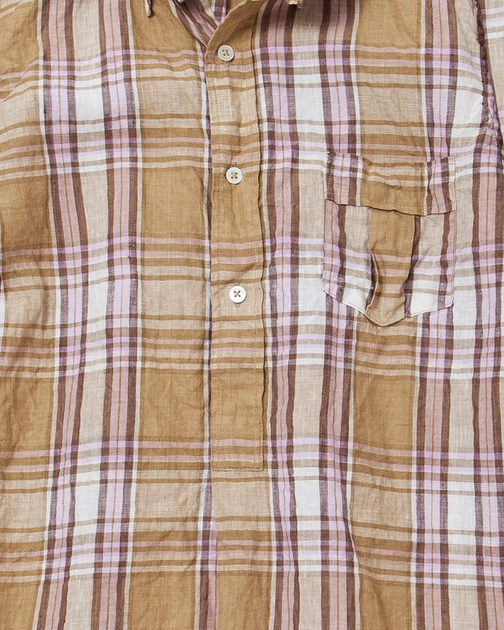 CS005・White Collar Pullover Work Shirt / Khaki × Pink