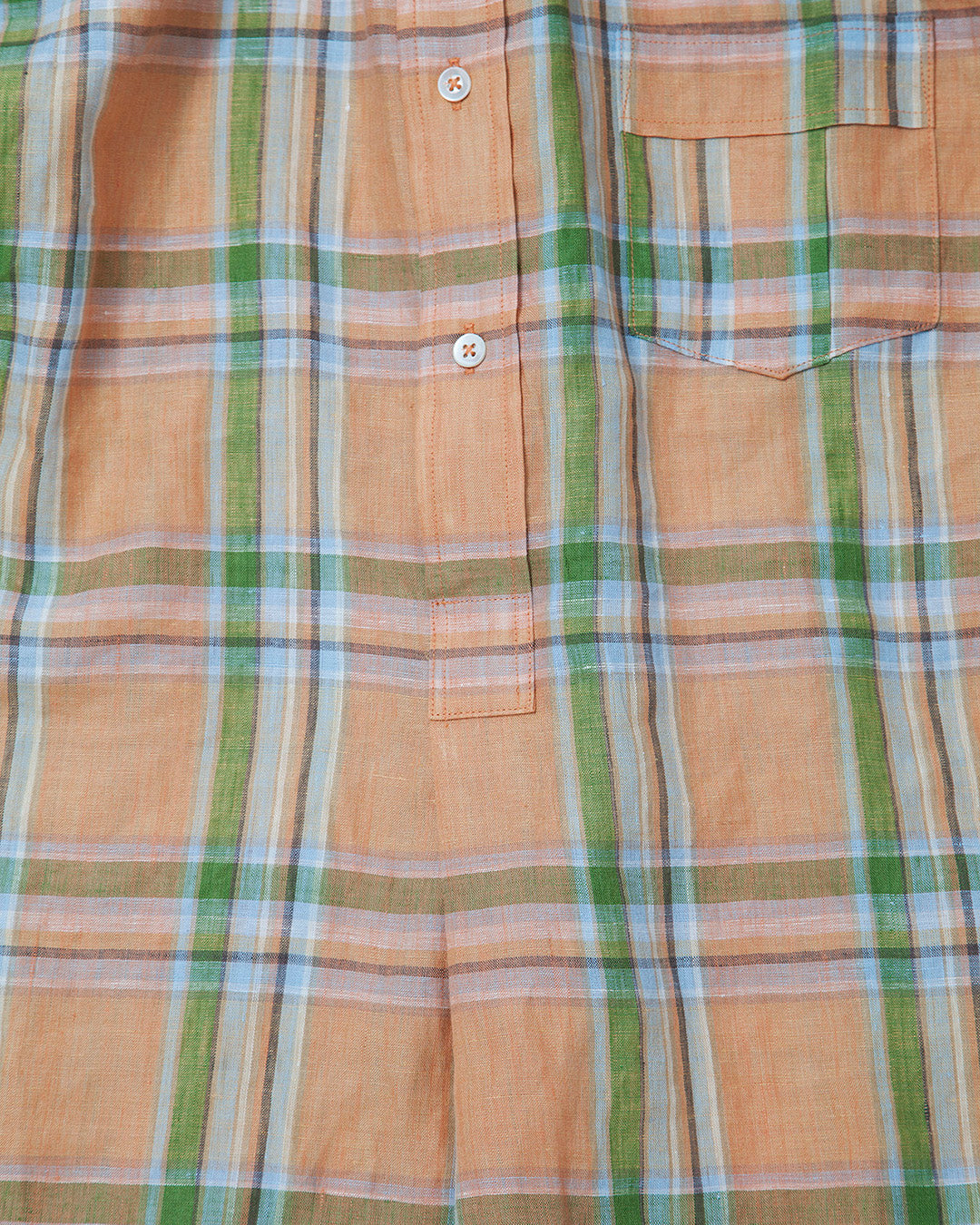 CS005・White Collar Pullover Work Shirt / Orange × Green