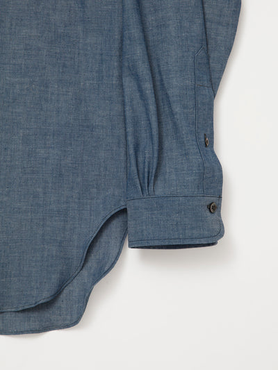 CS005 - CORONA・White Collar Work Shirt / Cotton Blue Chambray