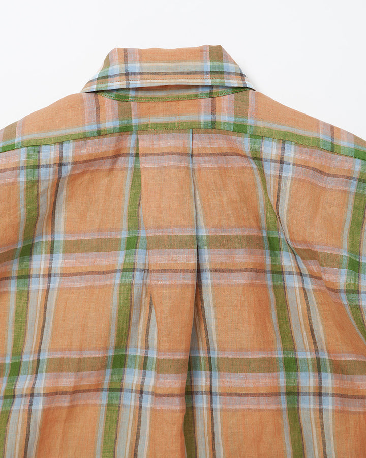 CS005・White Collar Pullover Work Shirt / Orange × Green