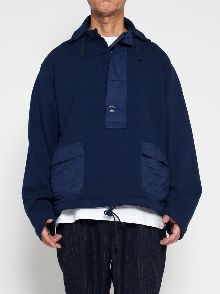 CJ003・Utility Navy Pullover Jacket / Cotton Fleece - Navy