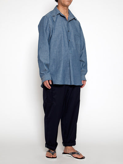CS005 - CORONA・White Collar Work Shirt / Cotton Blue Chambray