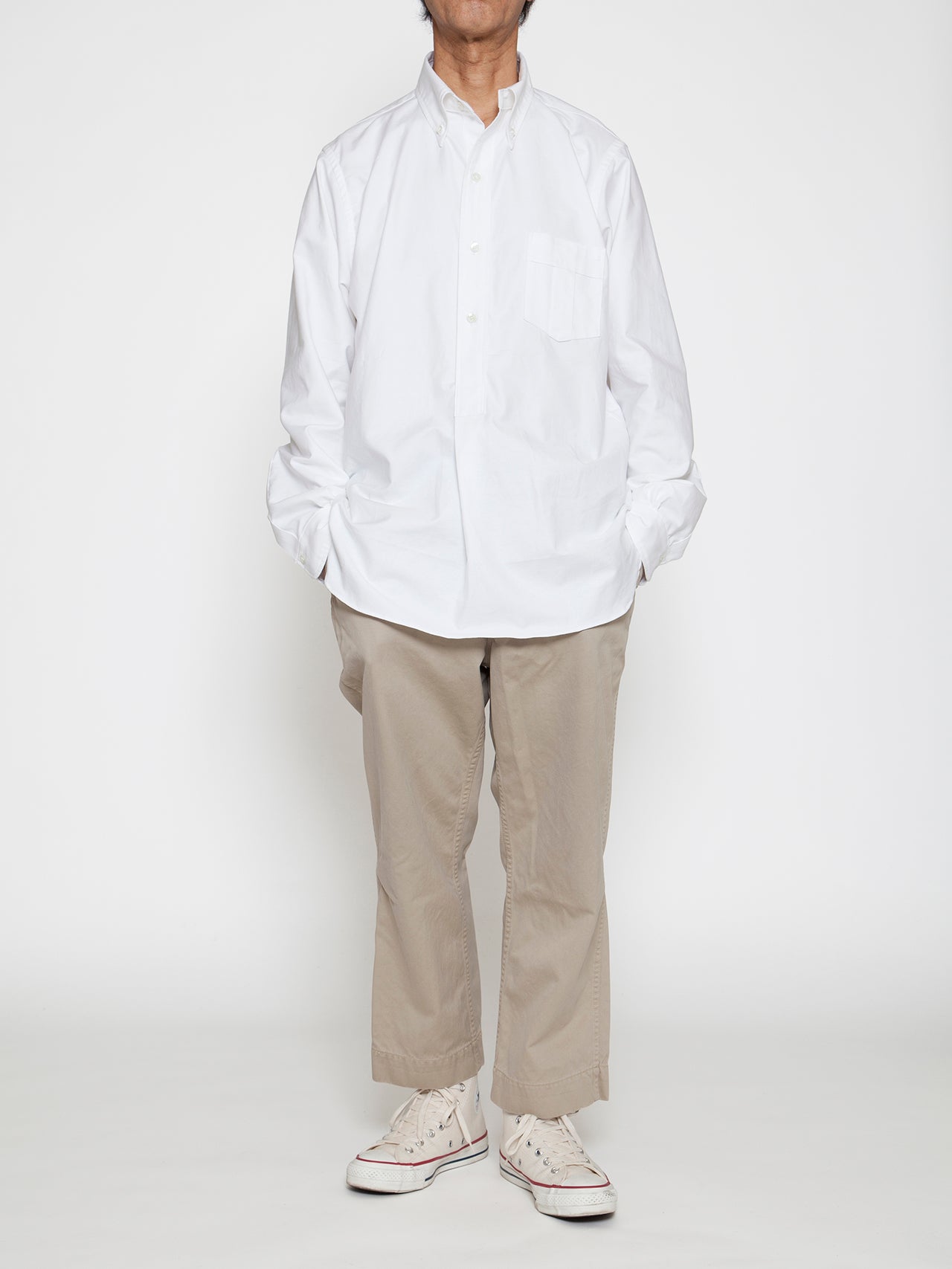 CS005 - CORONA・White Collar Work Shirt / American Sea Island Cotton - White