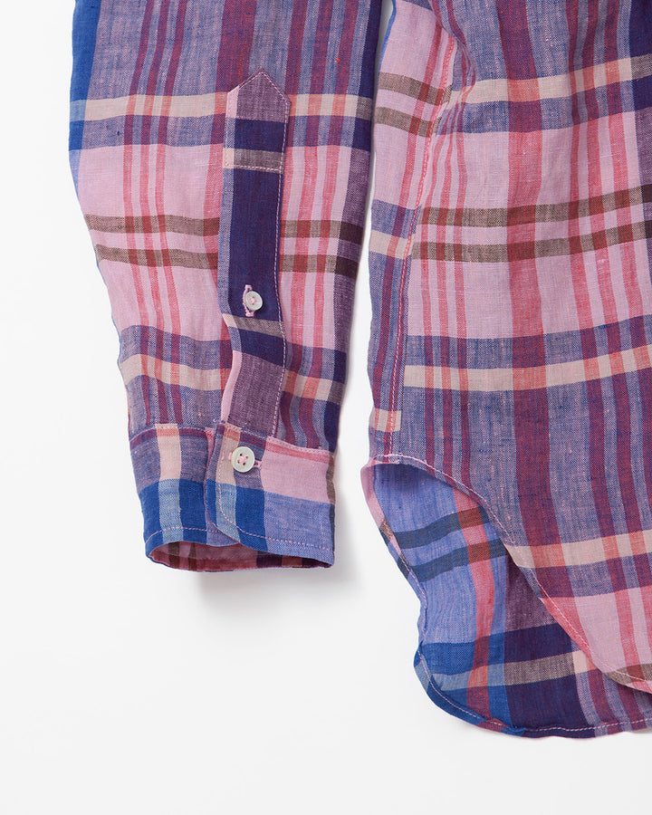 CS005・White Collar Pullover Work Shirt / Pink × Blue