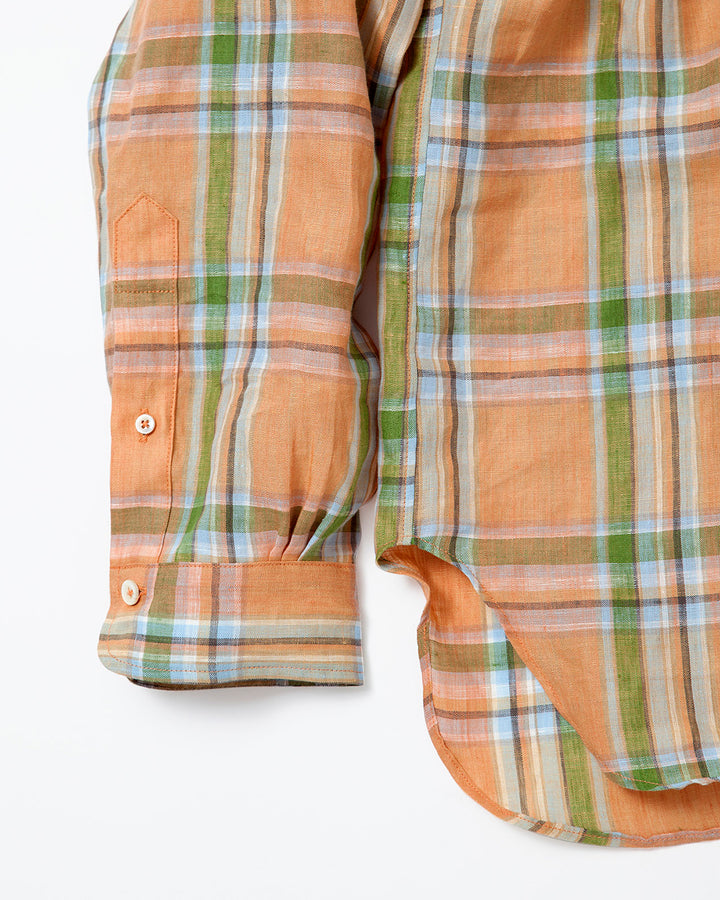CS005・White Collar Pullover Work Shirt / Orange × Green