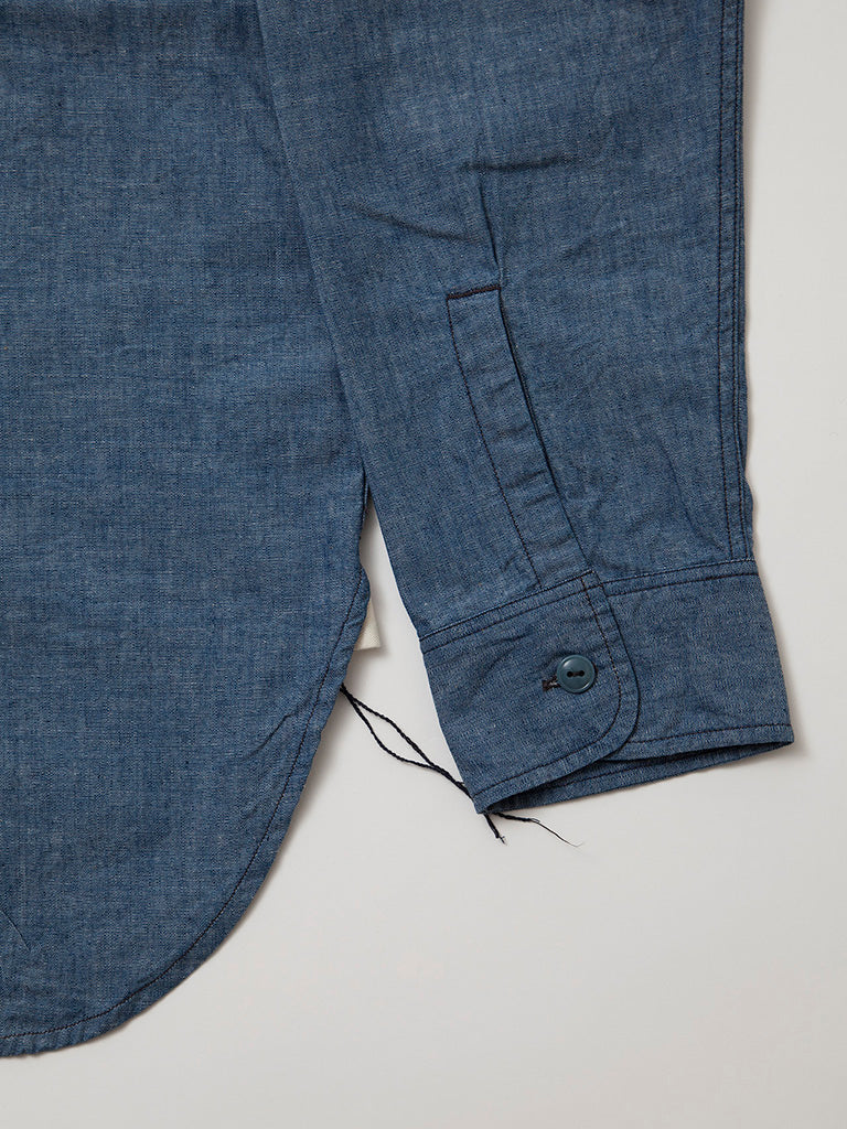 CS099・NAVY 1pocket Band Collar Shirt / Cotton Blue Chambray