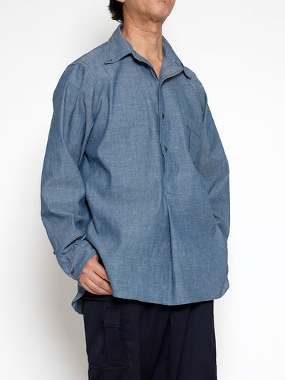 CS005 - CORONA・White Collar Work Shirt / Cotton Blue Chambray