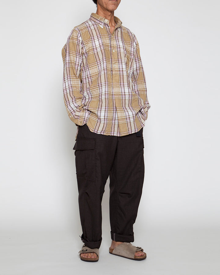 CS005・White Collar Pullover Work Shirt / Khaki × Pink
