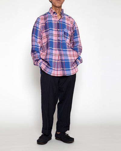 THE CORONA UTILITY・White Collar Pullover Work Shirt / Pink × Blue