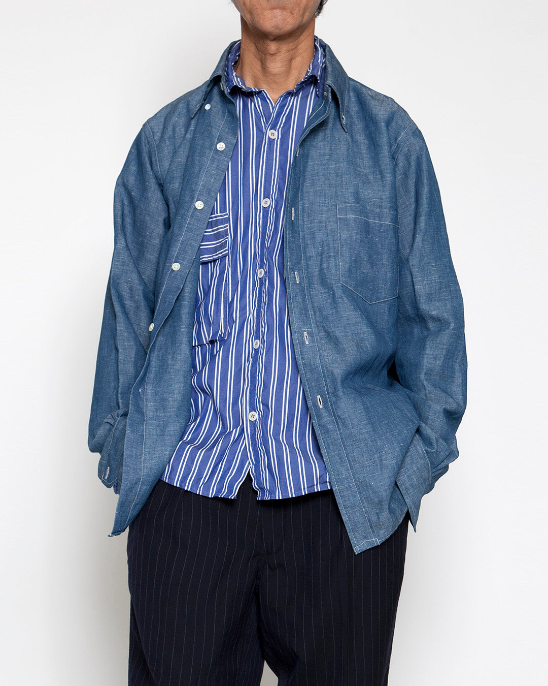 THE CORONA UTILITY - CS006・White Collar Work Shirt / Blue