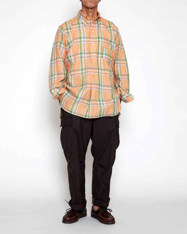 CS005・White Collar Pullover Work Shirt / Orange × Green