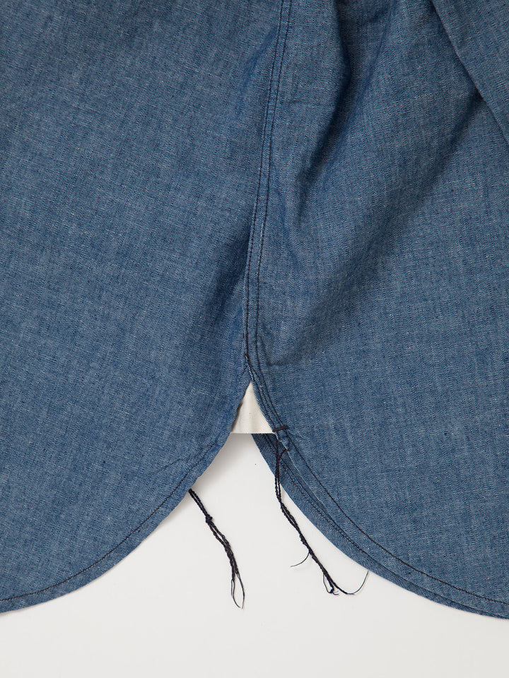 THE CORONA UTILITY - CS099・NAVY 1pocket Band Collar Shirt / Cotton Blue Chambray