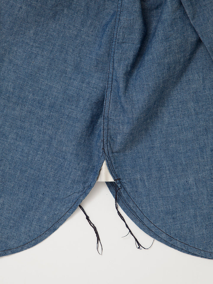 CS099・NAVY 1pocket Band Collar Shirt / Cotton Blue Chambray