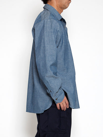 CS005 - CORONA・White Collar Work Shirt / Cotton Blue Chambray