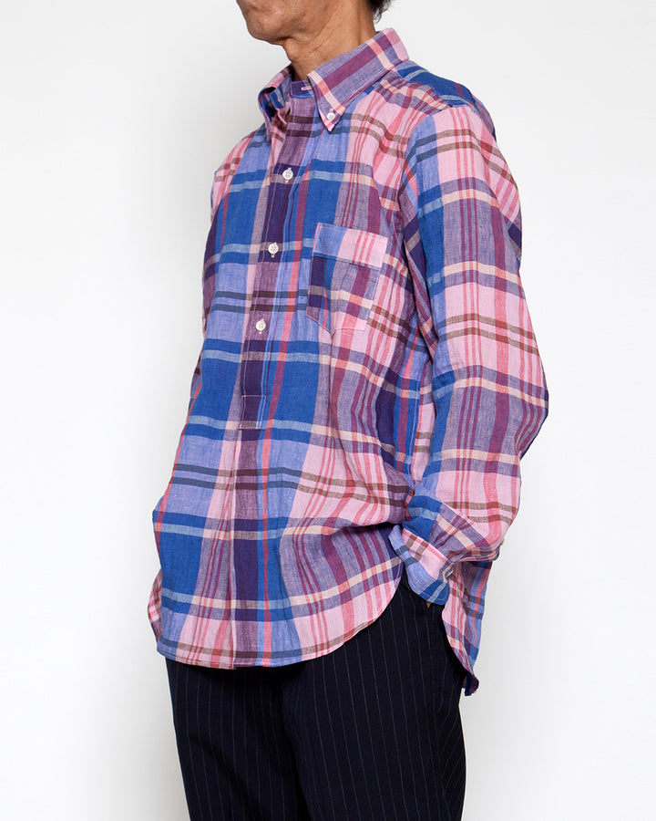 THE CORONA UTILITY - CS005・White Collar Pullover Work Shirt / Pink × Blue