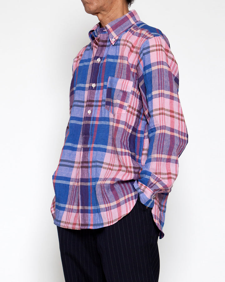 CS005・White Collar Pullover Work Shirt / Pink × Blue