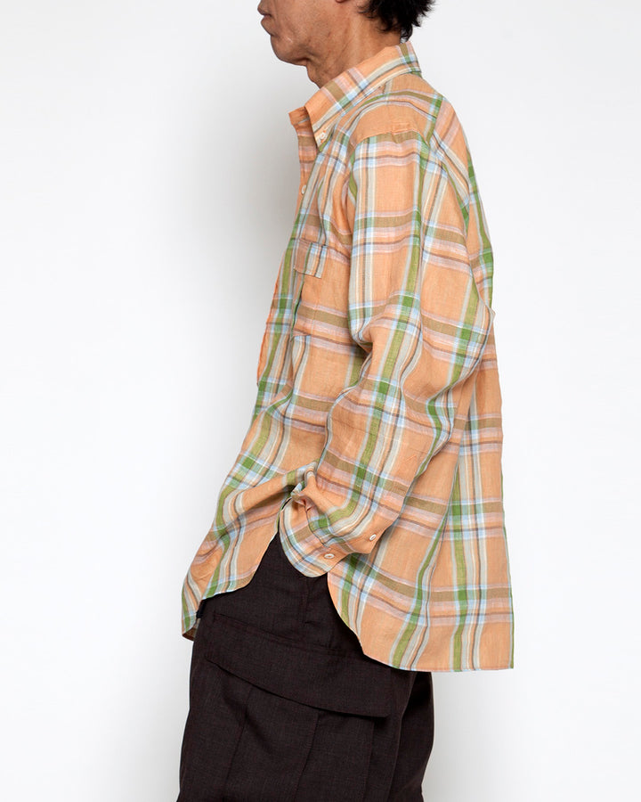 CS005・White Collar Pullover Work Shirt / Orange × Green