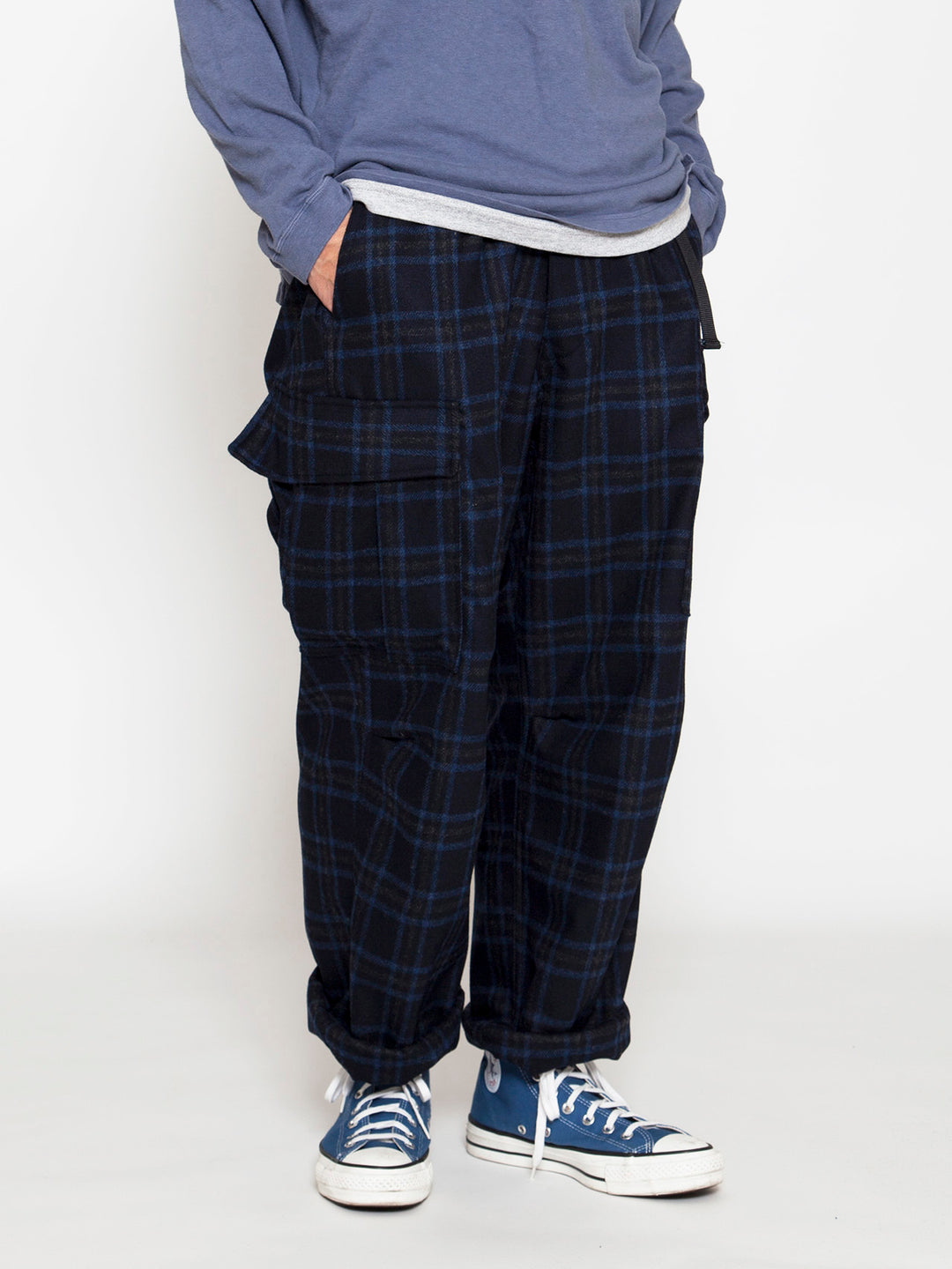 FP006E・"JUNGLE EASY SLACKS" / Stretch Wool Check - Navy Check