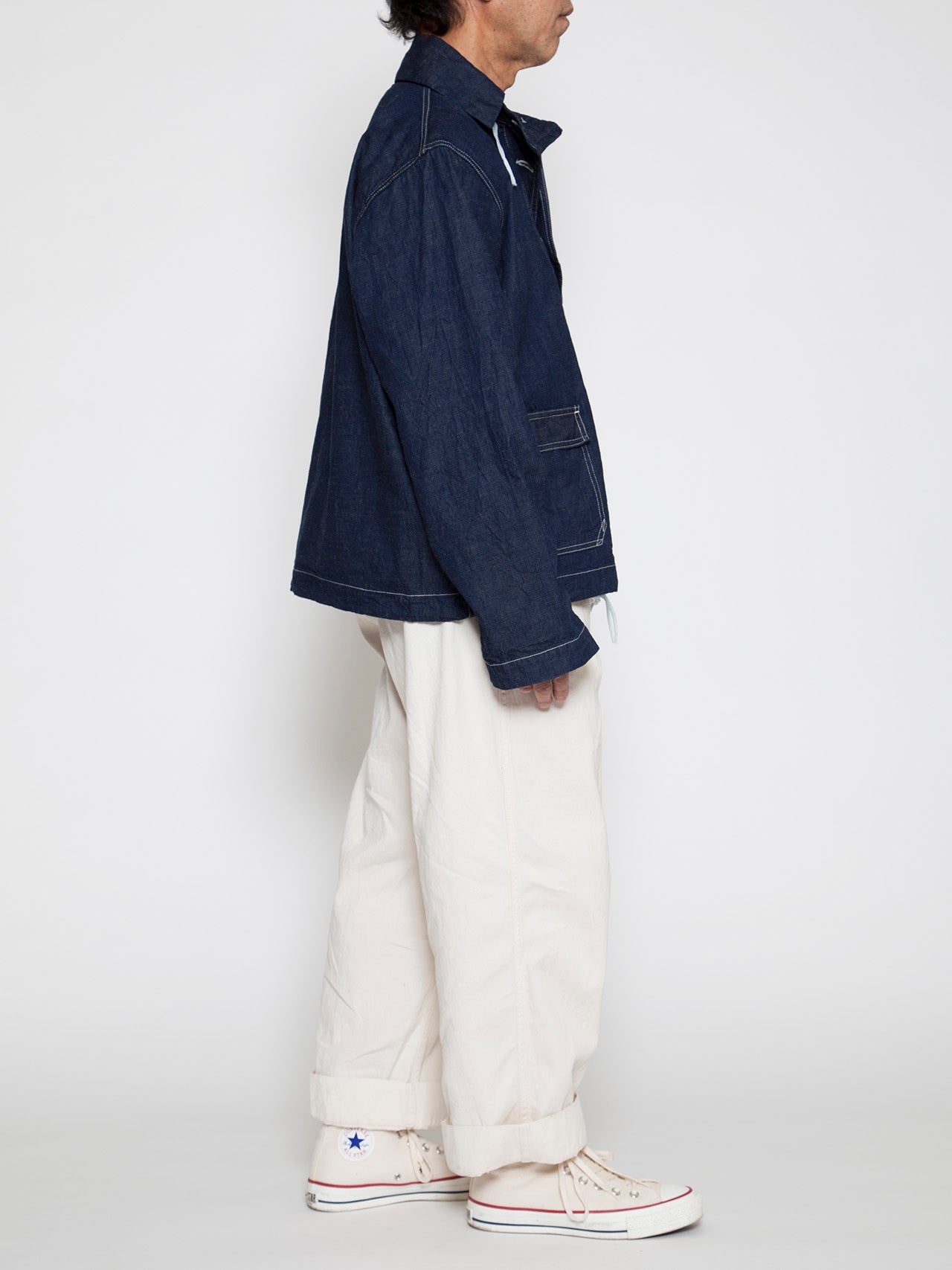 CJ003 - CORONA・Utility Navy Pullover Jacket / High Density Indigo Denim w/Natural Stitch