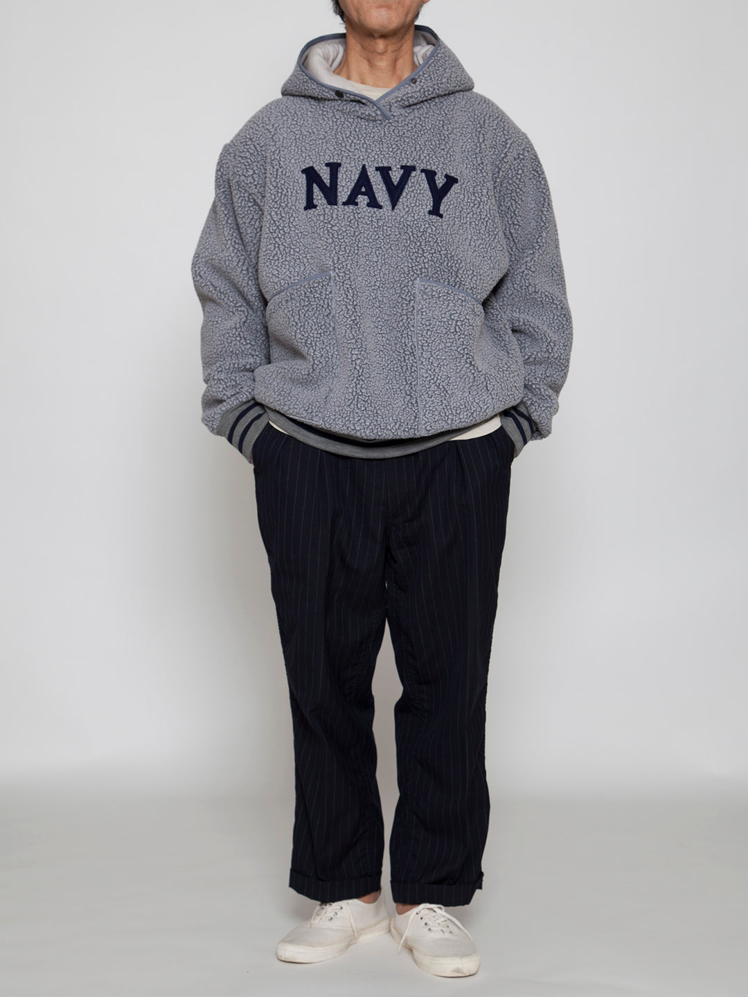 CJ013・NAVY Athletic Parka / POLARTEC Heavy Boa Fleece w/"NAVY" Felt - Grey