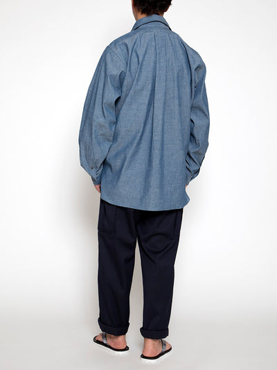 CS005 - CORONA・White Collar Work Shirt / Cotton Blue Chambray