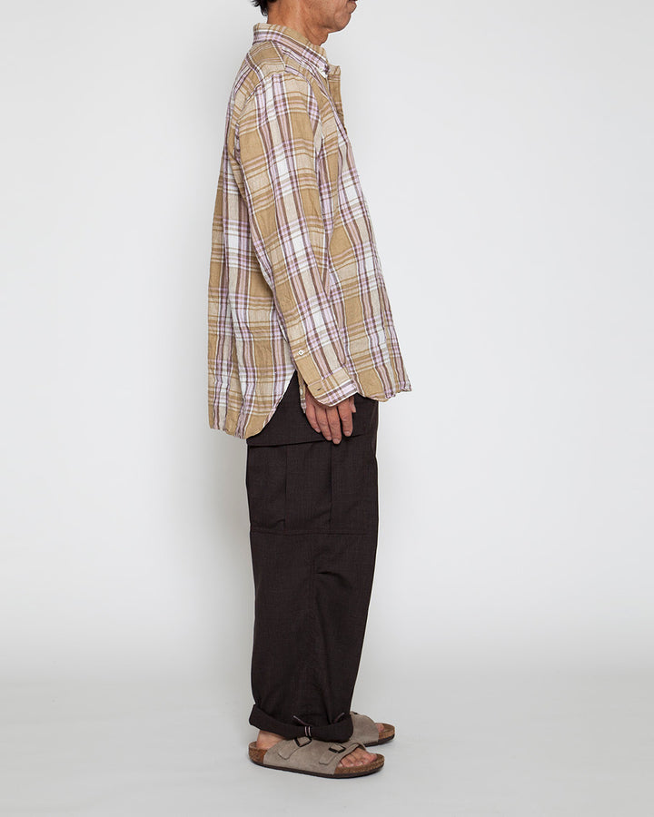 CS005・White Collar Pullover Work Shirt / Khaki × Pink