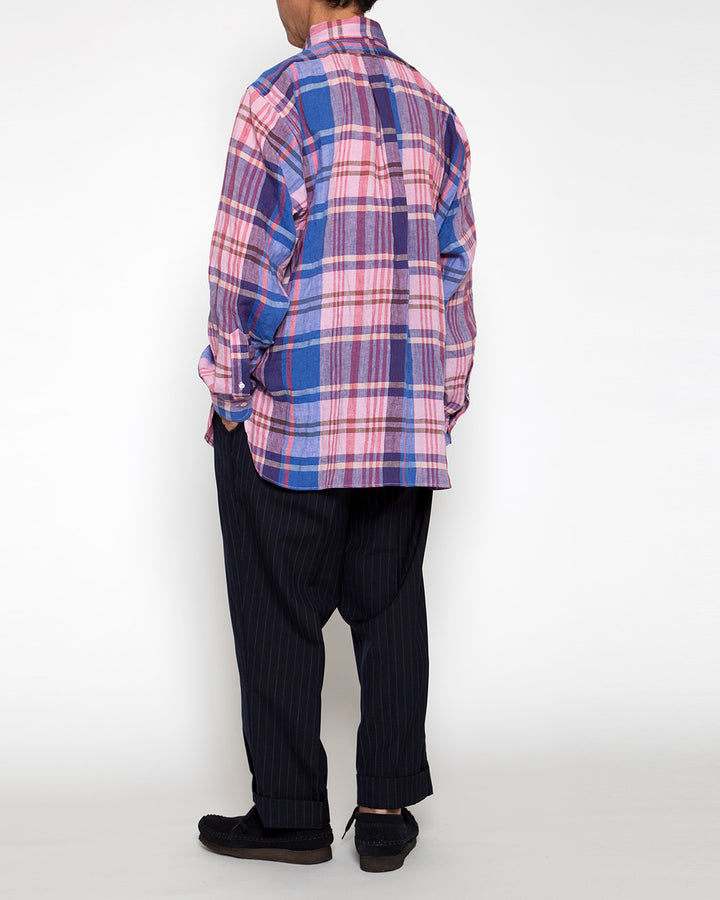 CS005・White Collar Pullover Work Shirt / Pink × Blue