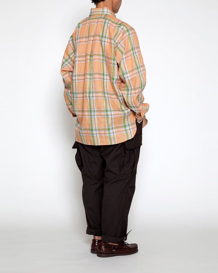 CS005・White Collar Pullover Work Shirt / Orange × Green