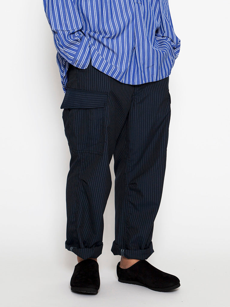 FP006 - FATIGUE SLACKS "JUNGLE SLACKS" / TR Stripe Oxford - Grey Pinstripe on Navy
