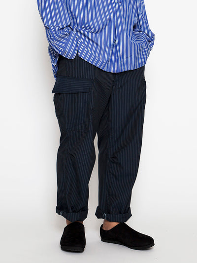 FP006 - FATIGUE SLACKS "JUNGLE SLACKS" / TR Stripe Oxford - Grey Pinstripe on Navy