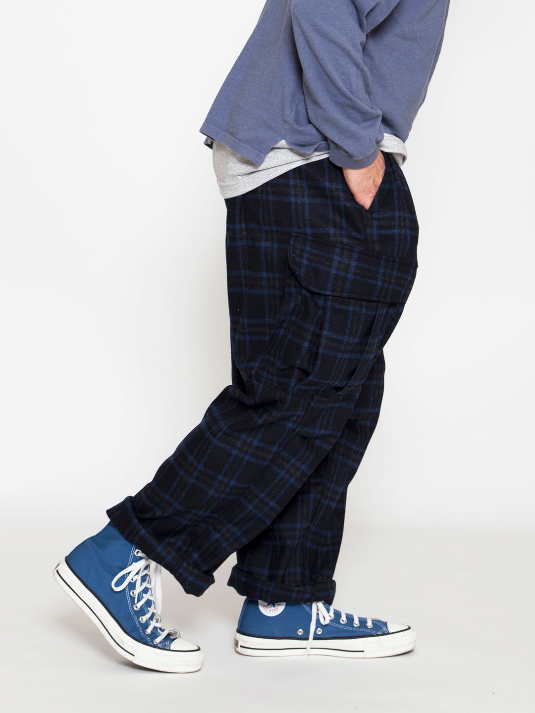 FP006E・"JUNGLE EASY SLACKS" / Stretch Wool Check - Navy Check